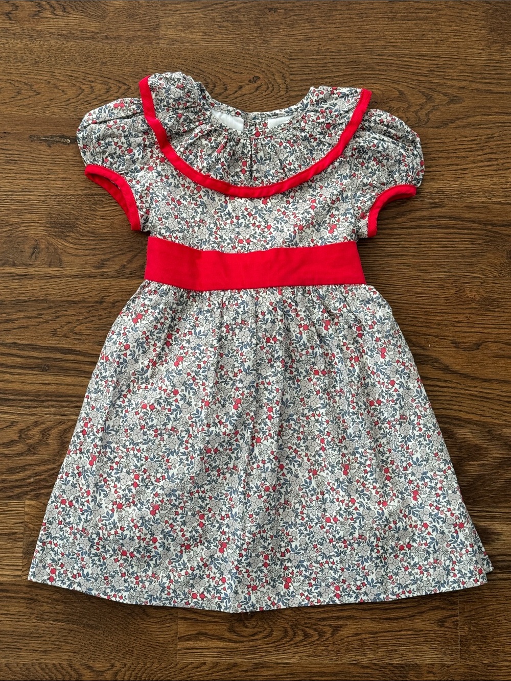 Marco And Lizzy Isabella Classic Red Floral Belted Dress with Ruffle Collar